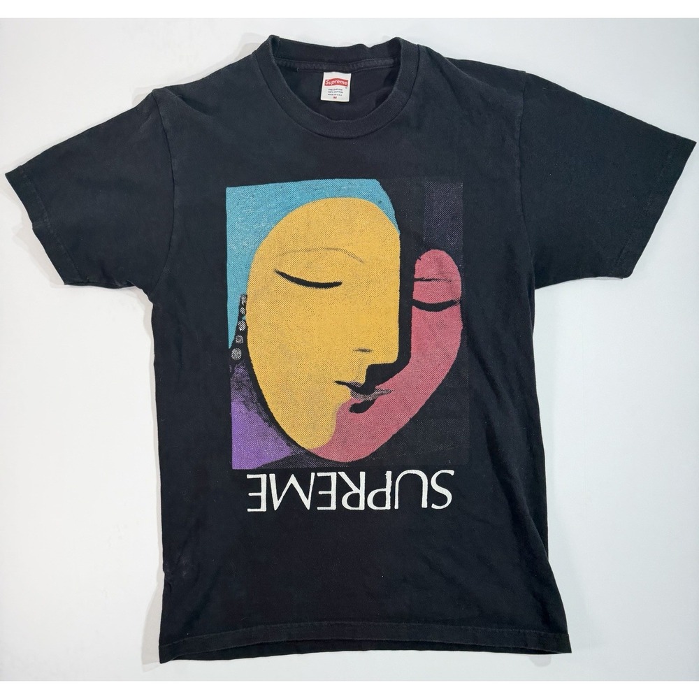 Supreme Abstract Face Graphic T Shirt Black Made In USA Medium Streetwear Tee
